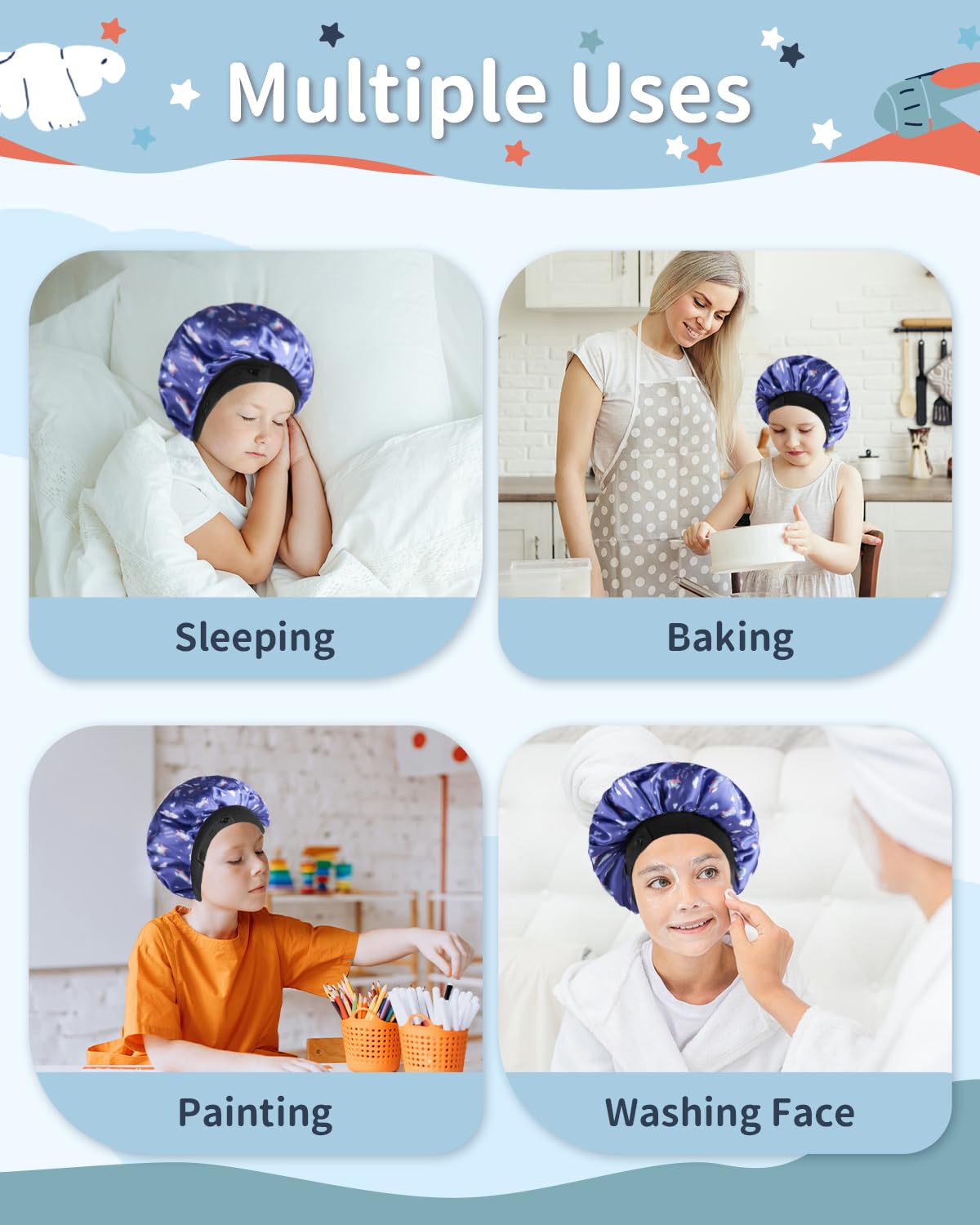 Gorro WINSTECK bonete seda doble capa con ángel feliz, detalle encantador para niños.