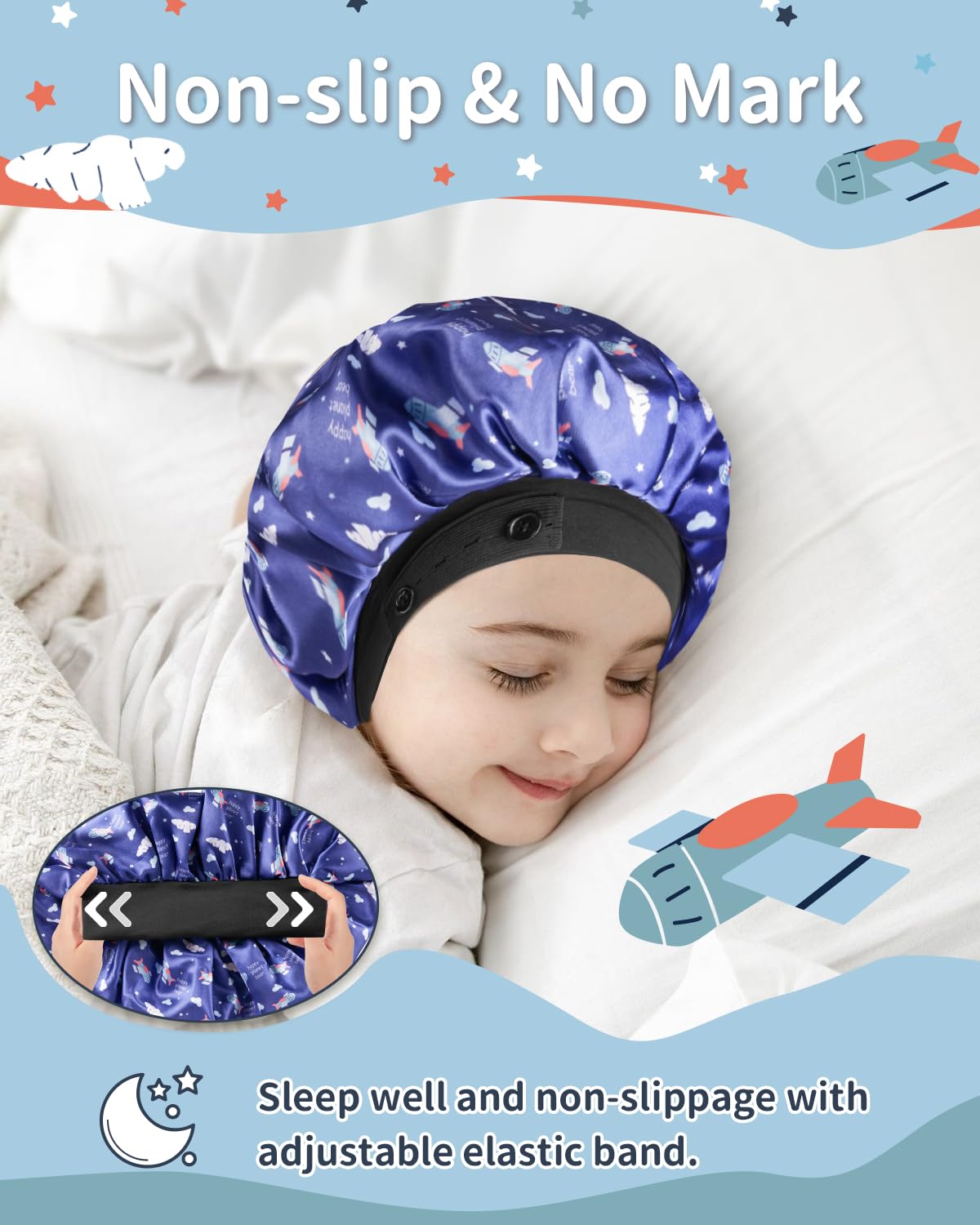 Gorro WINSTECK bonete seda doble capa con corazón rosa, estilo tierno para la hora de dormir.