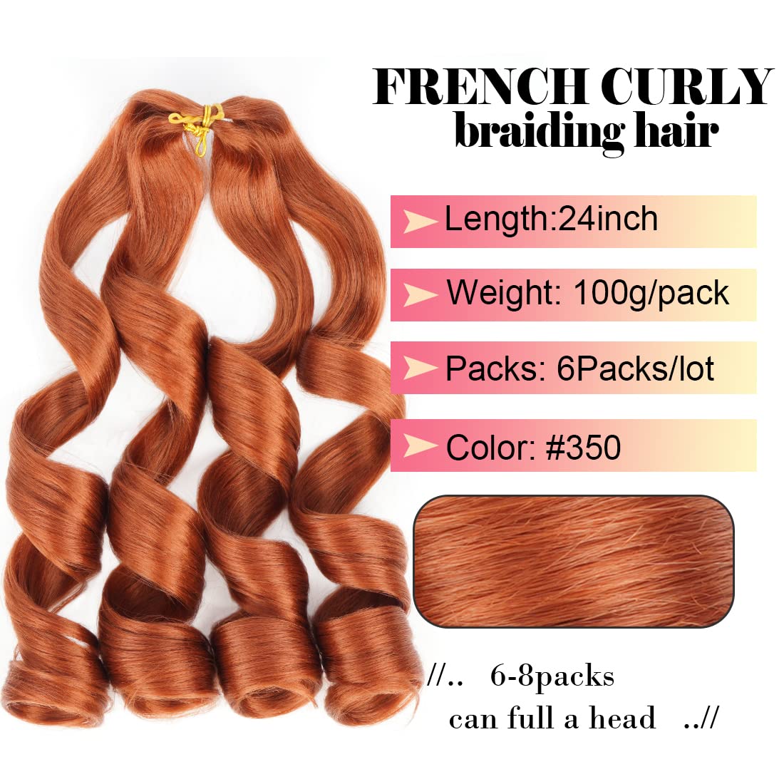 Pelo con gancho para trenzas WIPPORYA en color jengibre