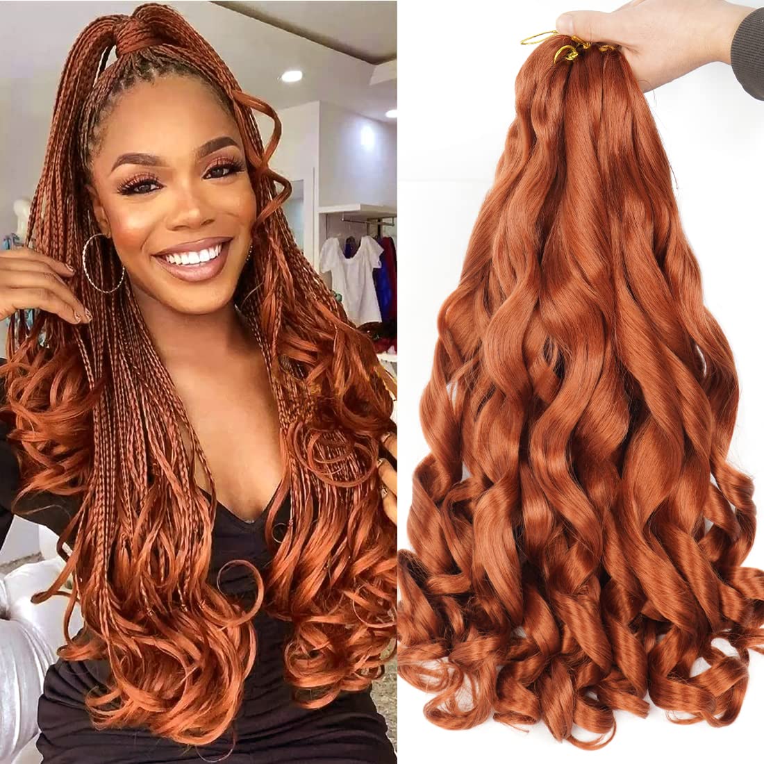 WIPPORYA cabello rizo francés jengibre para trenzas de 24 pulgadas