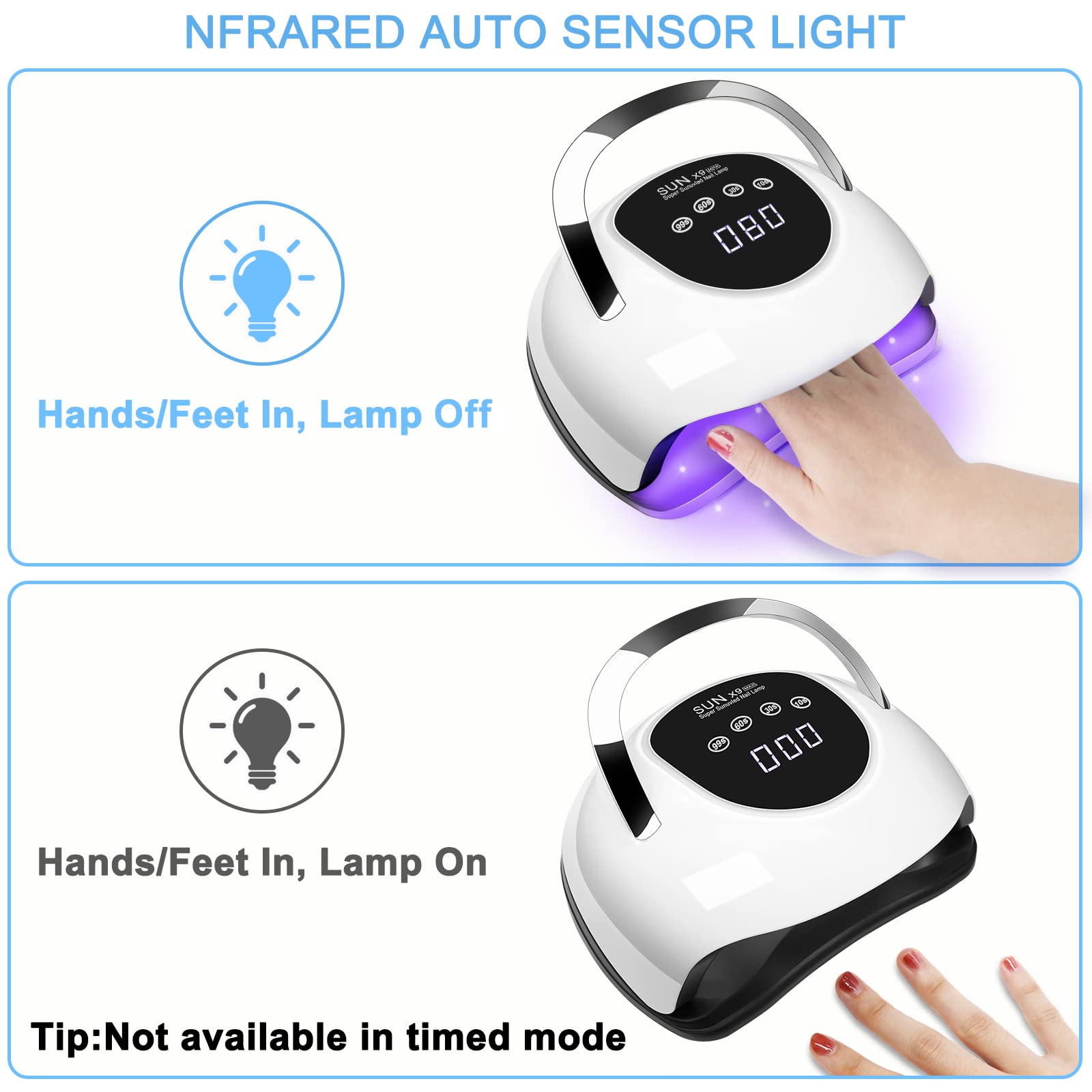 Wisdompark lampara uñas led modo bajo calor para curado cómodo.