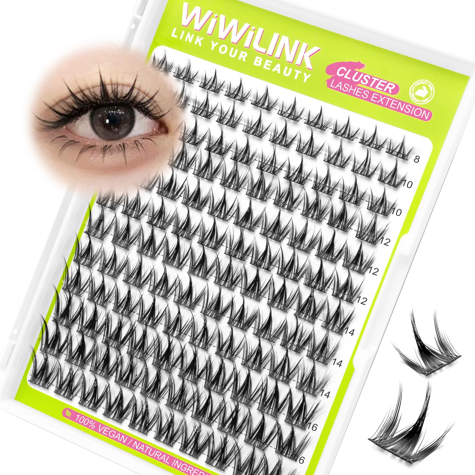 WiWiLINK Pestañas Clusters estilo manga 8-16 mm para look expresivo