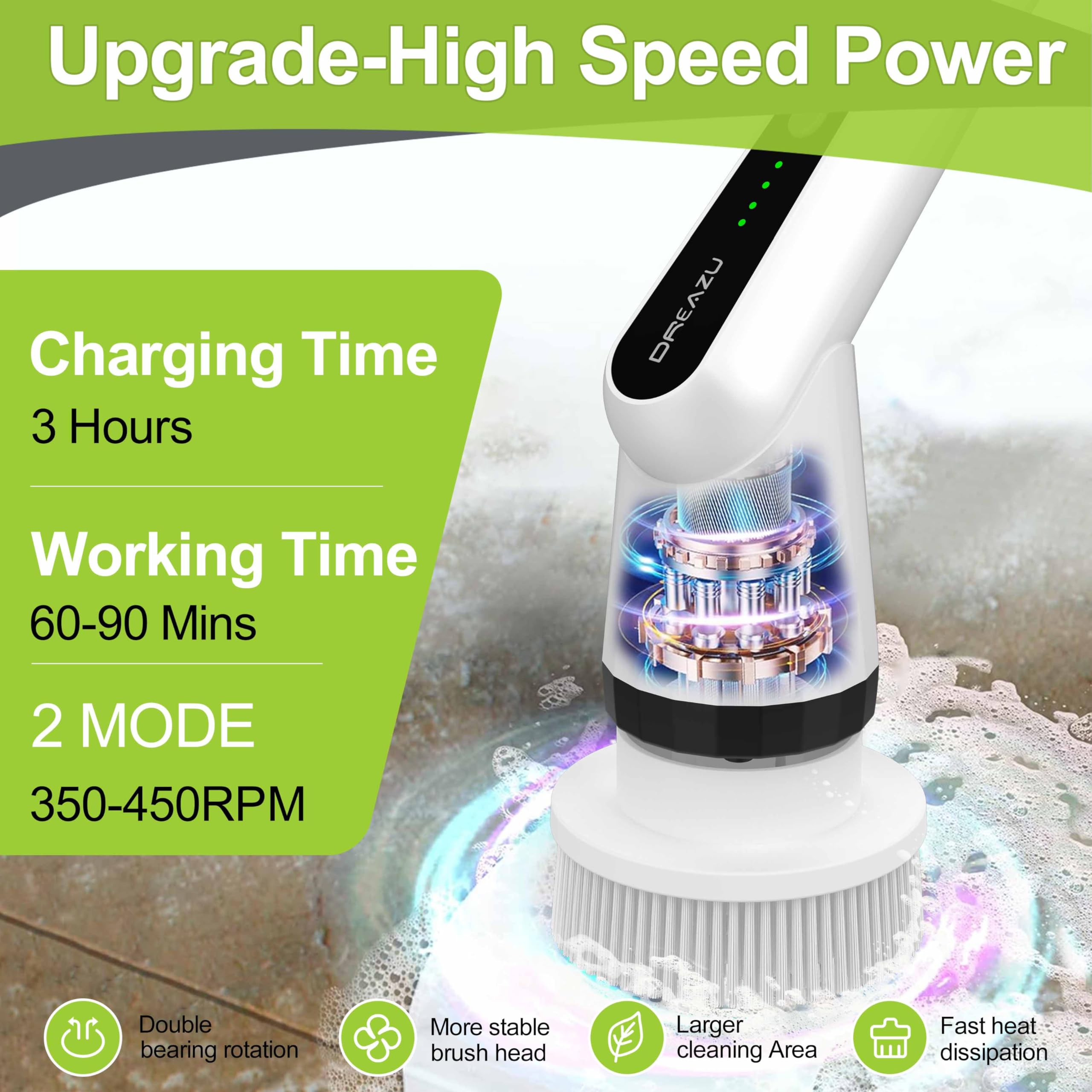 WKY Spin Scrubber cabezales intercambiables diez-en-uno para diversas superficies.