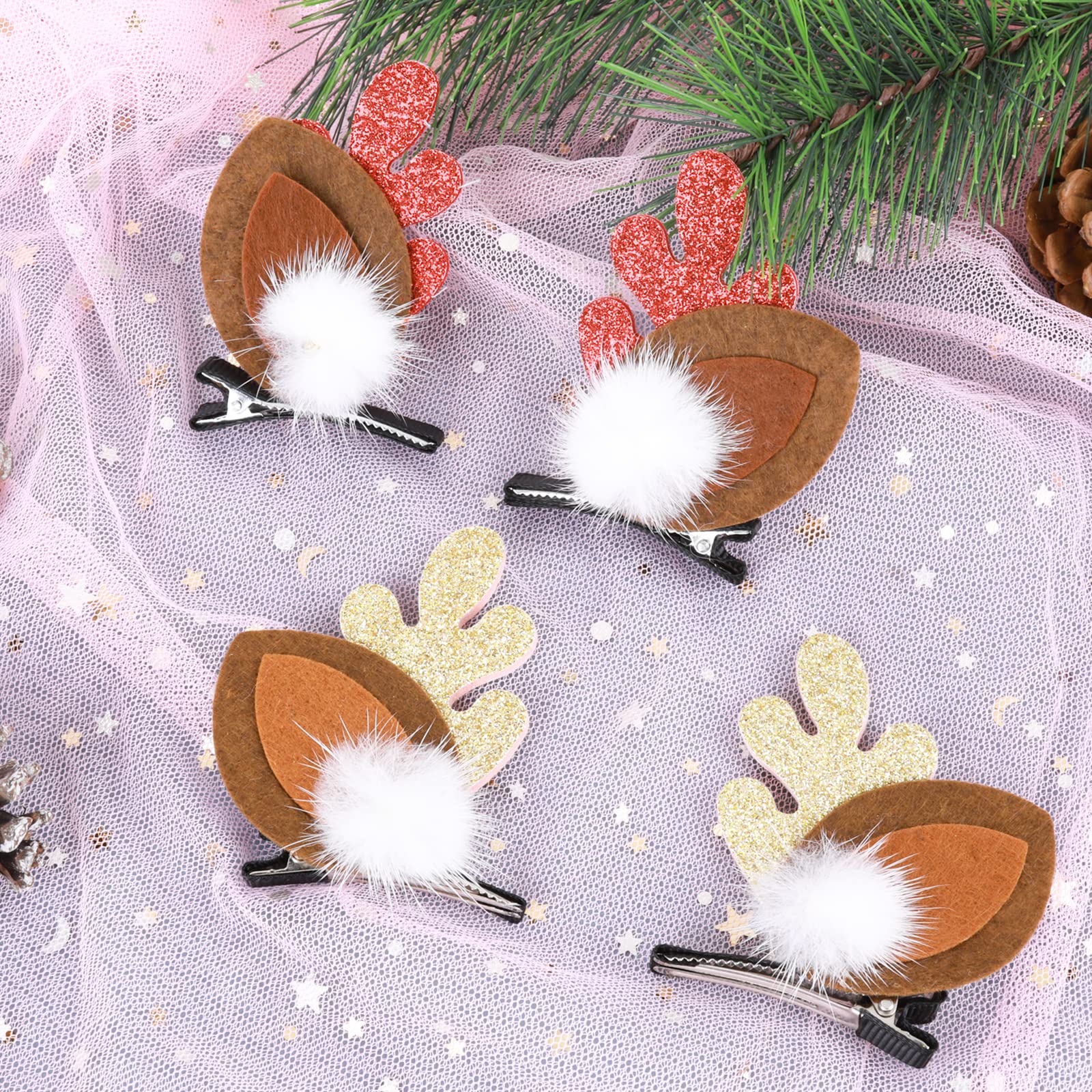 Set de cuatro pinzas para el cabello WLLHYF en packaging navideño