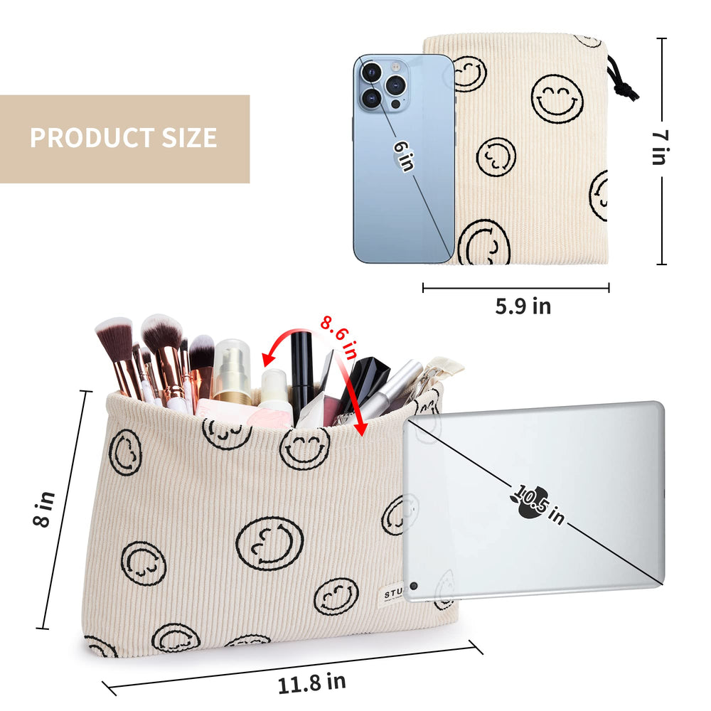 WLLWOO bolsa de maquillaje con cara sonriente en pana, elegante y práctica.