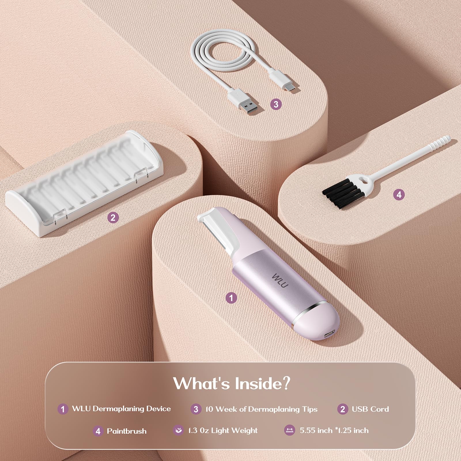 WLU Dermaplane Razor morado diseño ergonómico para manejo cómodo