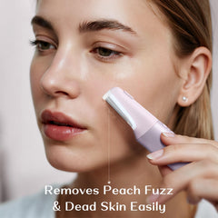 WLU Dermaplane Razor morado vista lateral y detalle de diseño