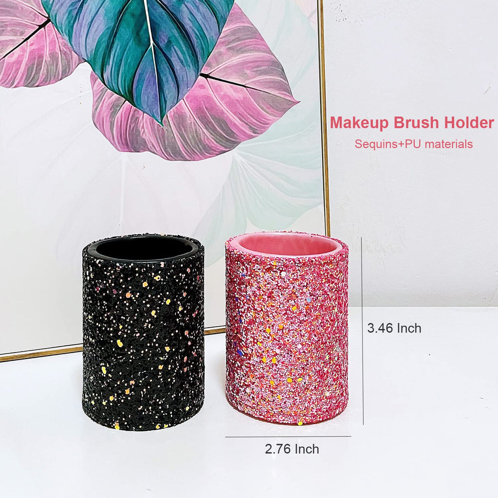 Copa organizadora Wlz rosa con brillo, guarda maquillaje y accesorios
