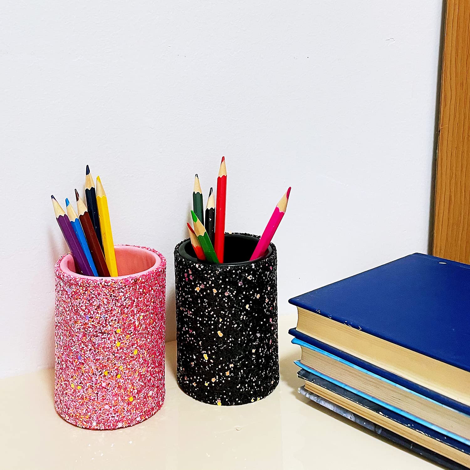Organizador de escritorio Wlz rosa con lentejuelas para orden y glamour