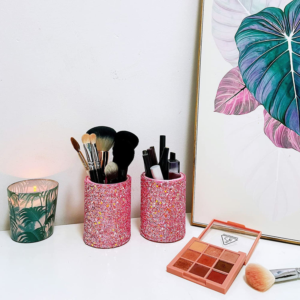 Organizador de maquillaje Wlz lentejuelas rosa con estilo
