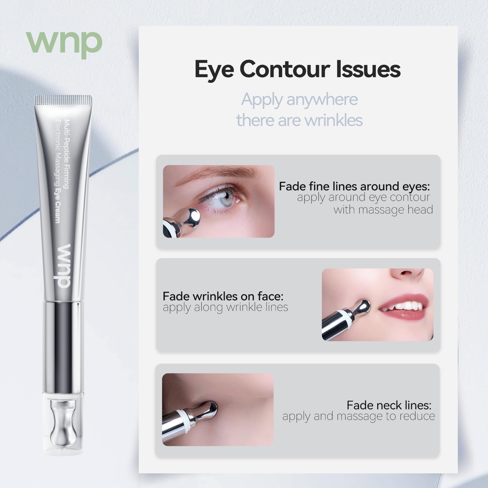 WNP Eye Cream vibrating tool close-up enhances absorption.