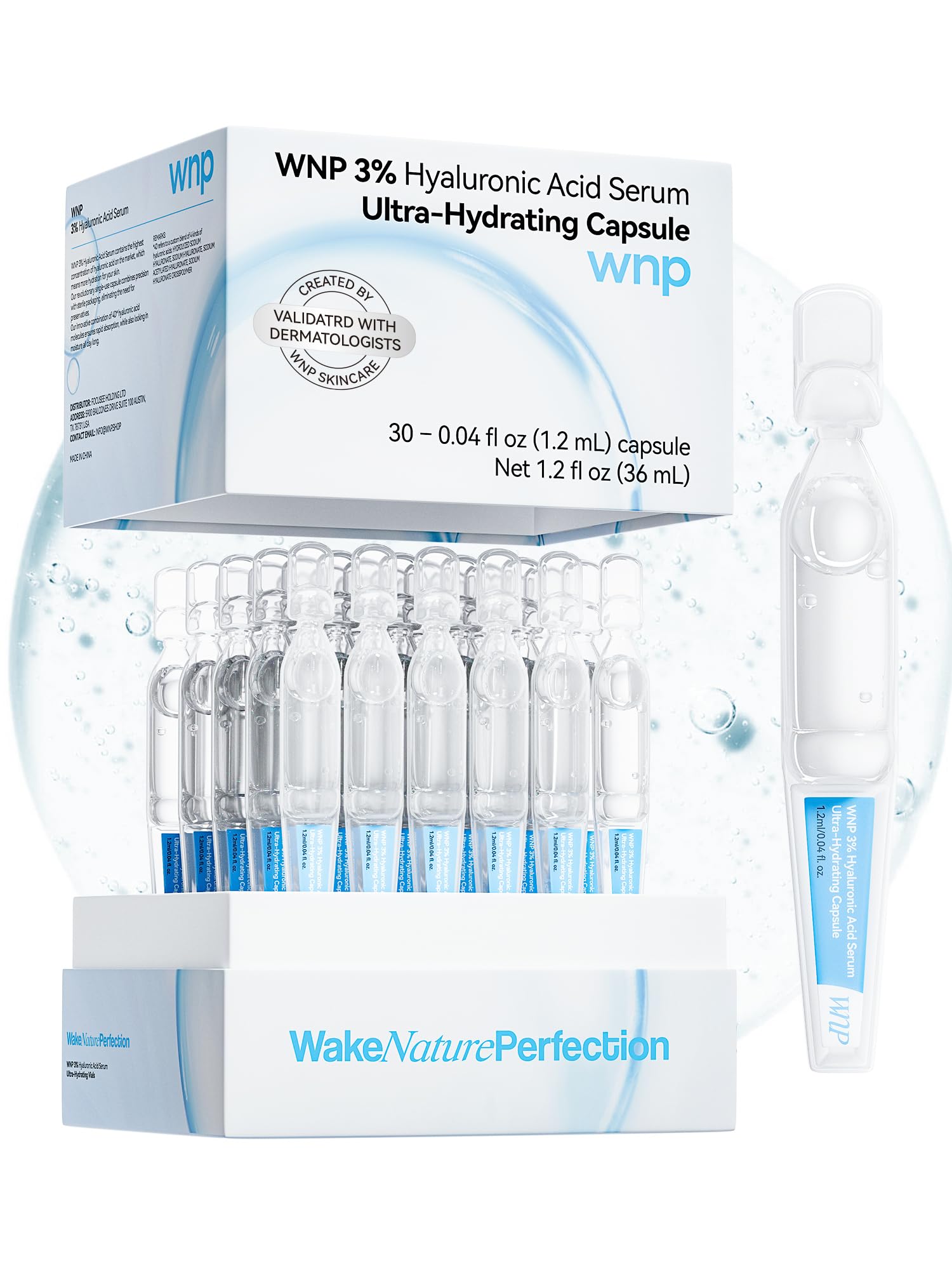 Sérum hialurónico 3% de WNP en envase, hidratación intensa para piel seca