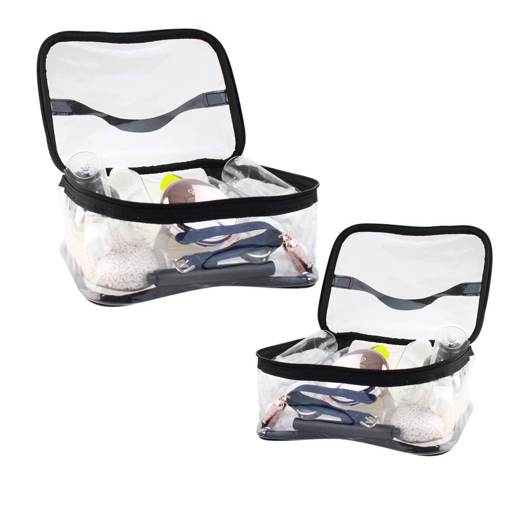 Wobe estuche organizador transparente para cosméticos, con asa para transporte cómodo.