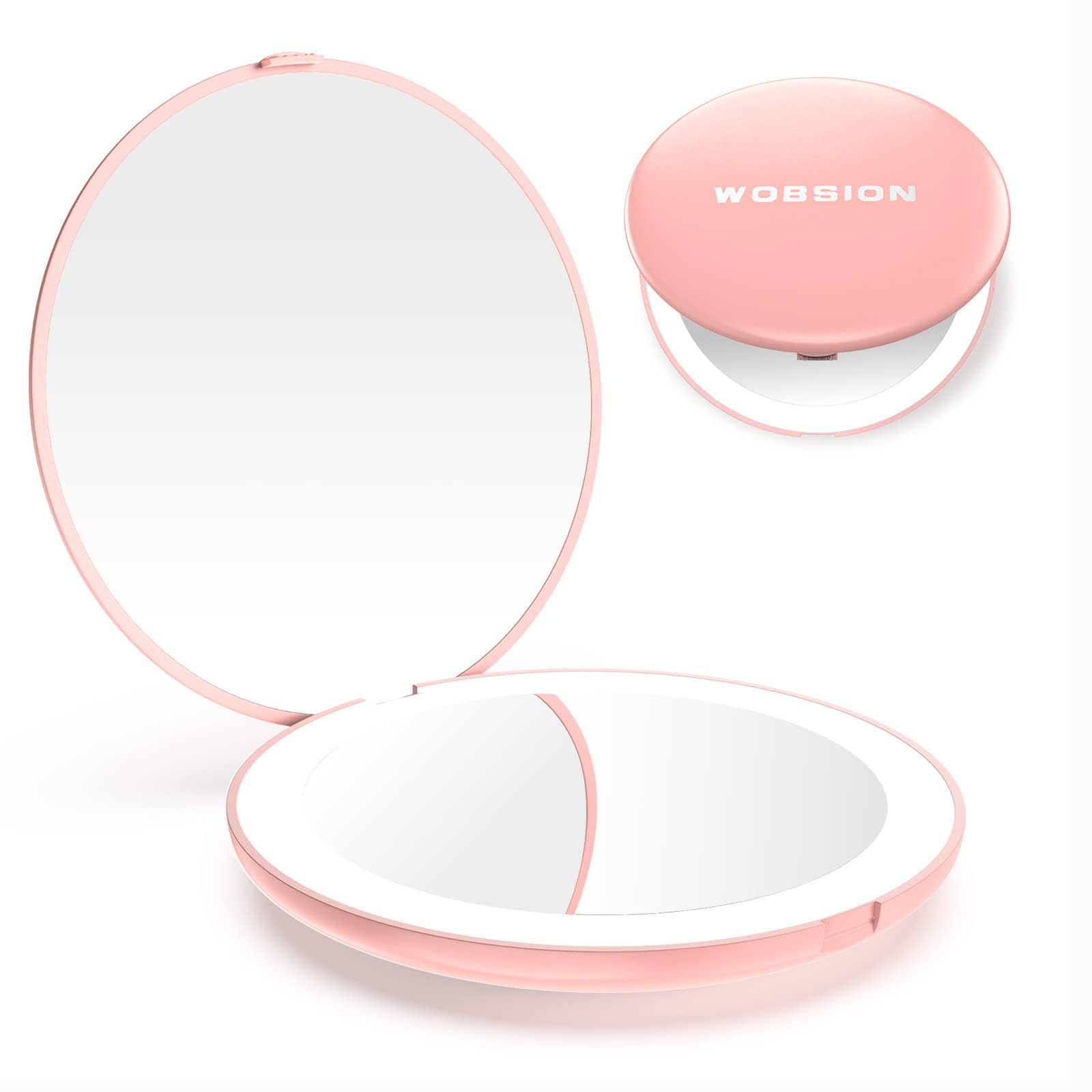 WOBSION Espejo compacto de dos caras iluminado para retoques rápidos