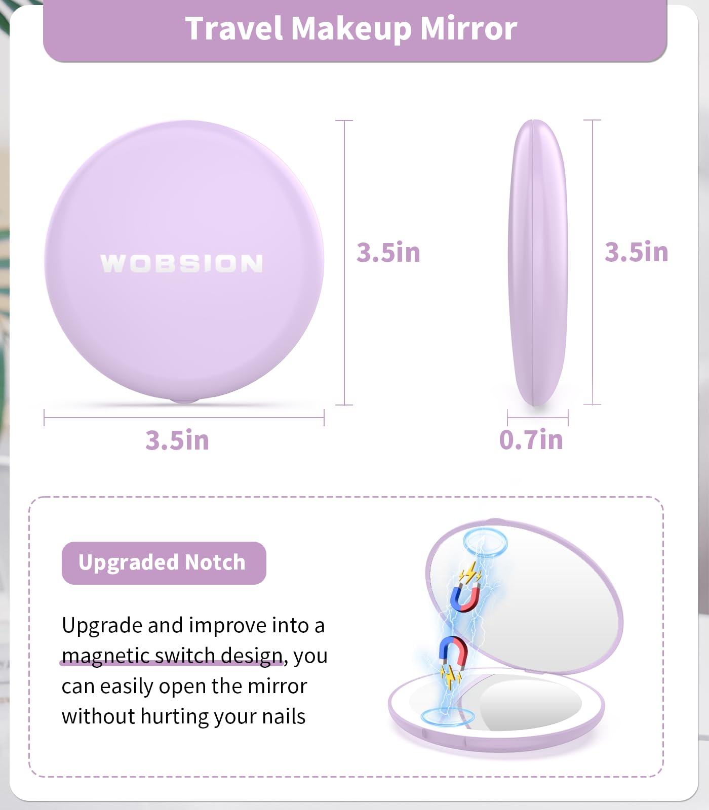 Espejo de viaje WOBSION compacto para bolso.