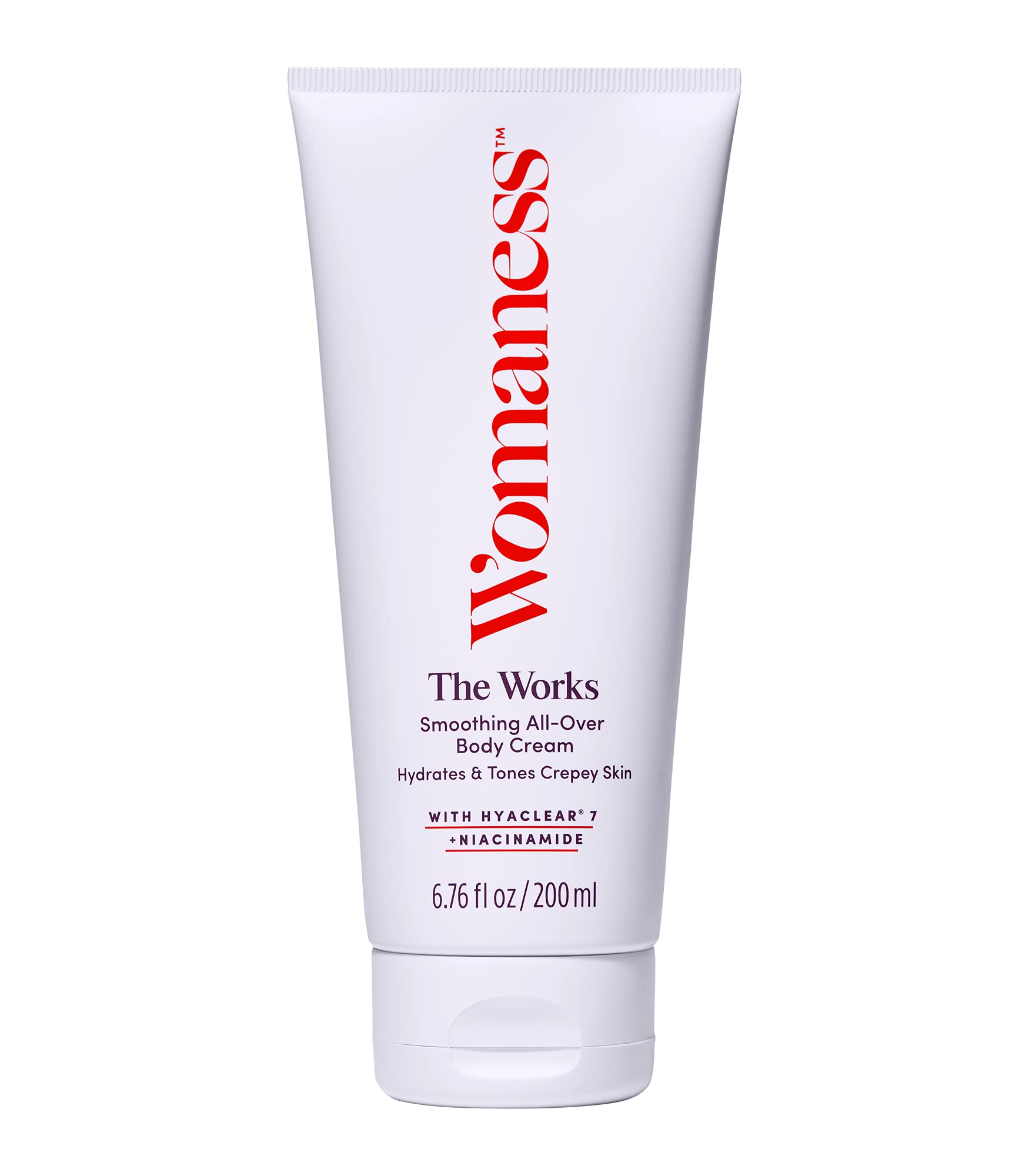 crema corporal tonificante de Womaness The Works en envase, hidratación profunda para piel seca