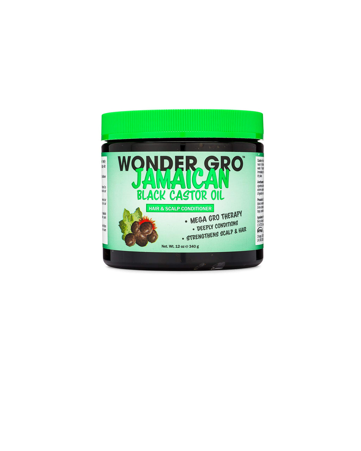 Wonder Gro Aceite Negro de Ricino Jamaicano, bote de doce onzas para hidratación profunda.