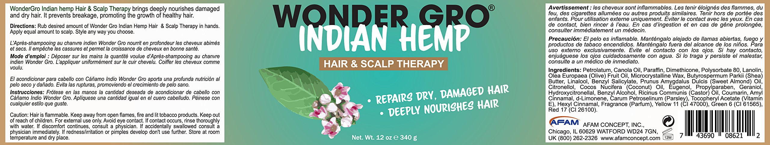 Wonder Gro pomada con cáñamo indio, textura cremosa lista para aplicar.
