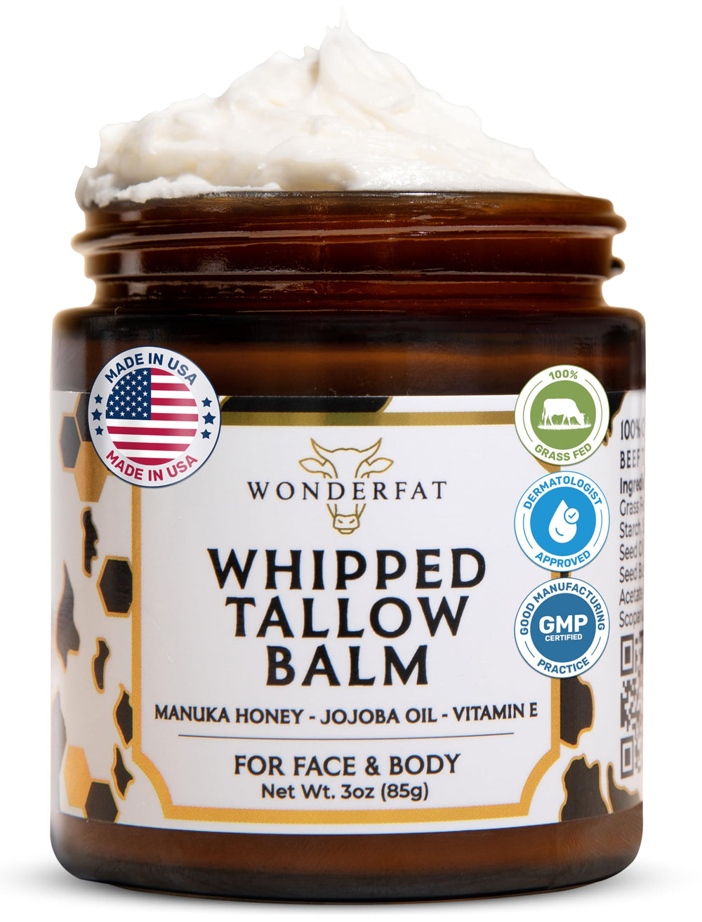 Wonderfat emballage et texture: soin nourrissant léger pour visage et corps.