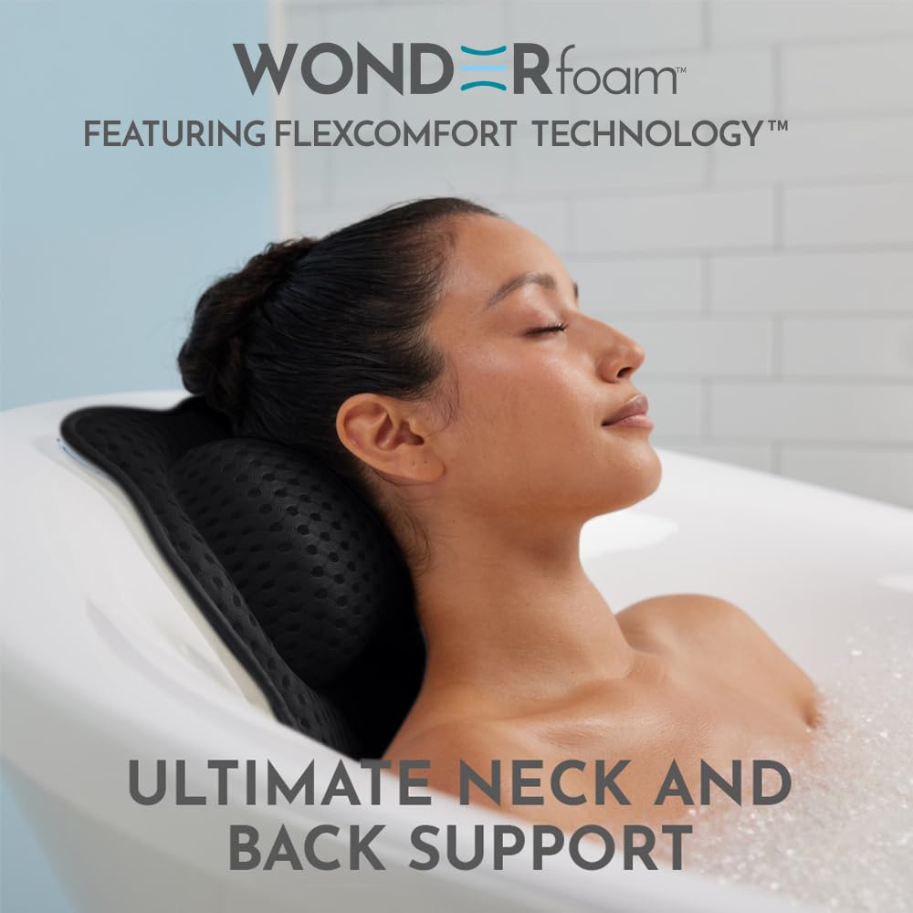 WONDERfoam ventosas grandes aseguran la almohada en la bañera.