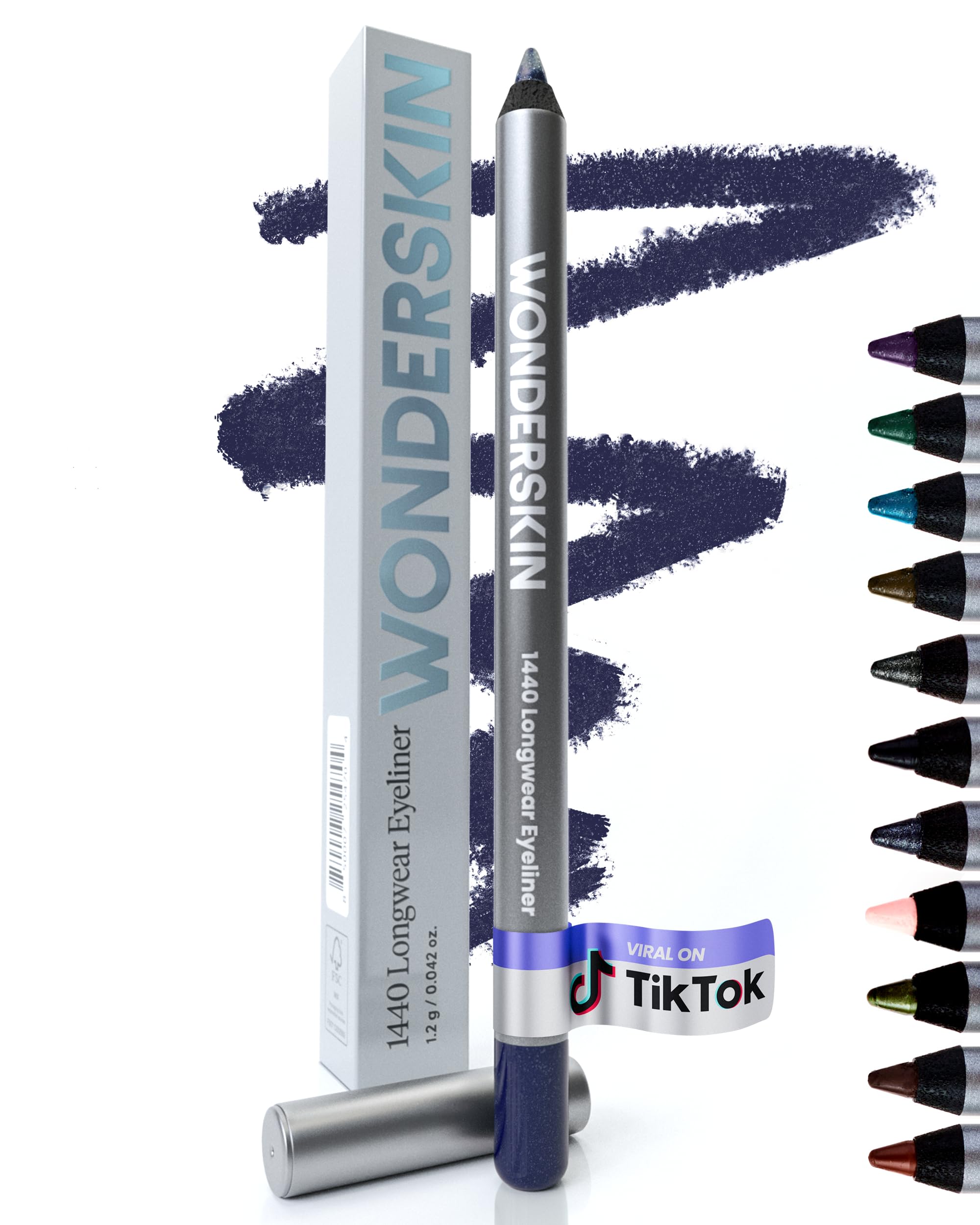 Delineador Wonderskin 1440 azul morado de larga duración y resistencia al agua.