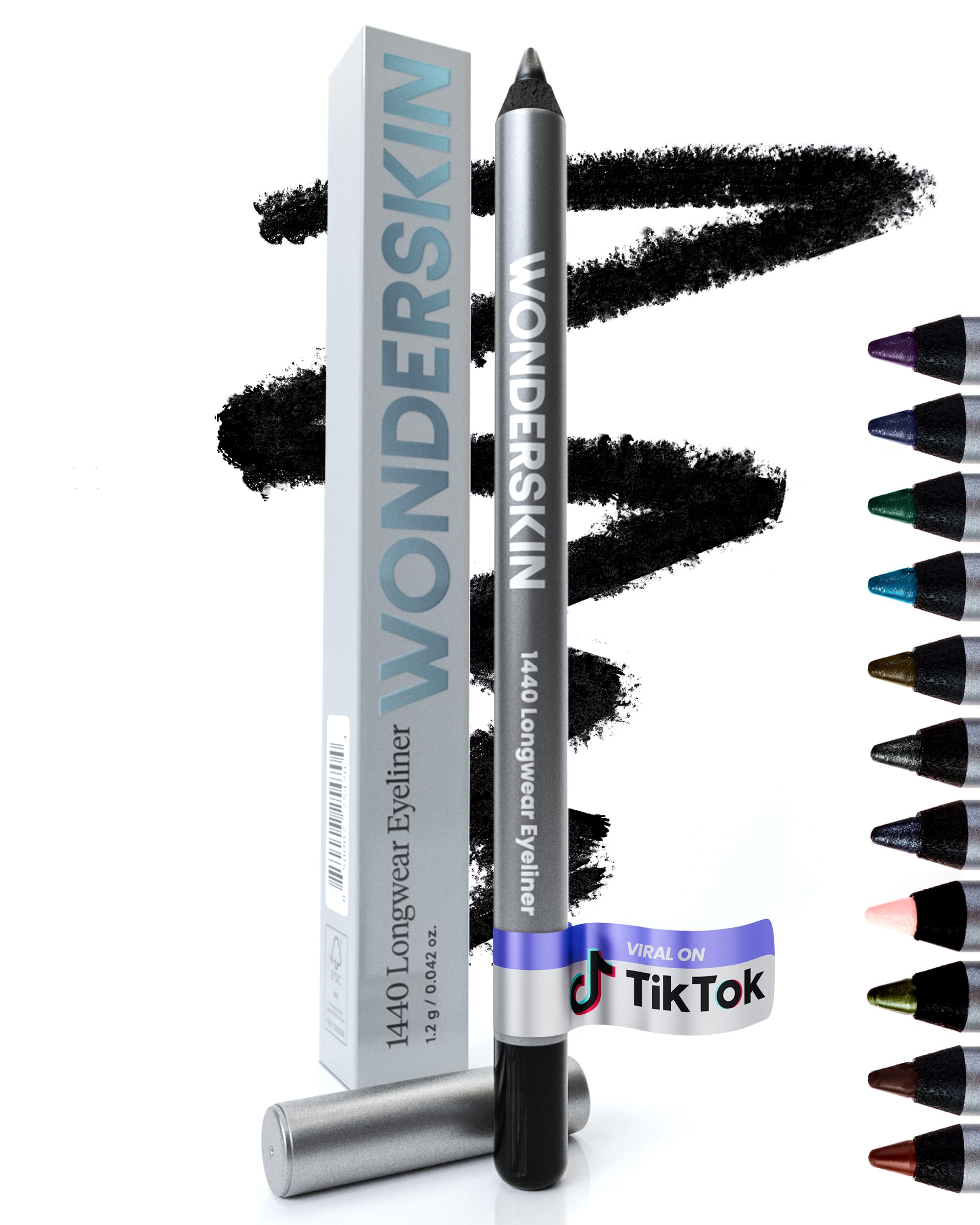 Delineador Wonderskin 1440 negro, resistente al agua para uso diario.