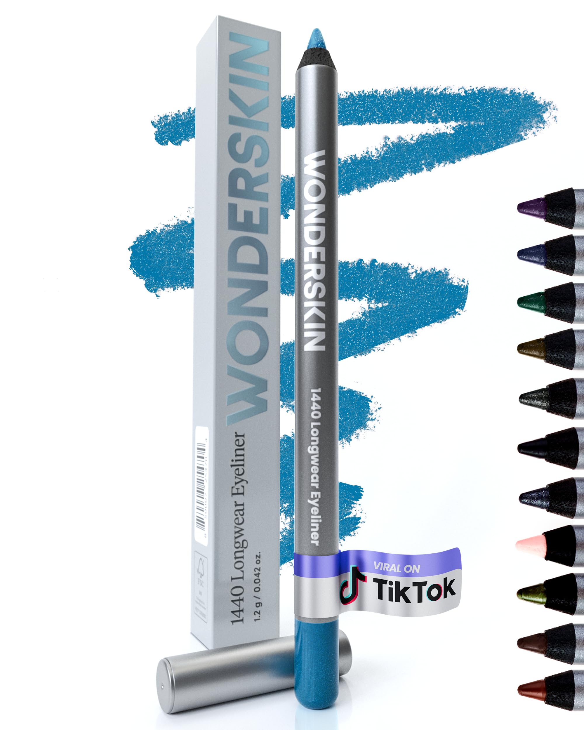 Delineador Wonderskin azul 1440, larga duración para un look duradero.