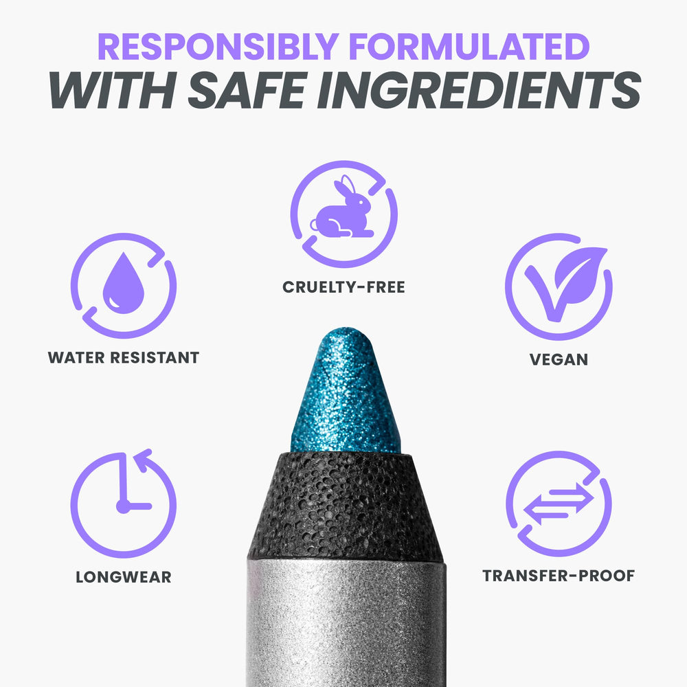 Delineador Wonderskin azul resistente al agua para días completos.