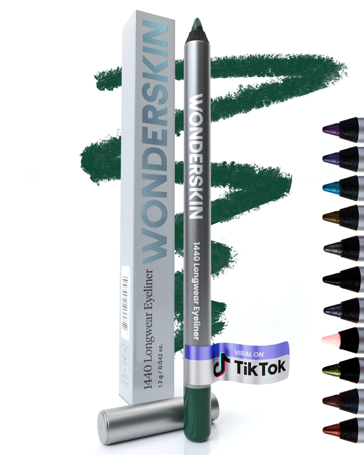 Delineador Wonderskin verde 1440, duración prolongada para color intenso durante todo el día.