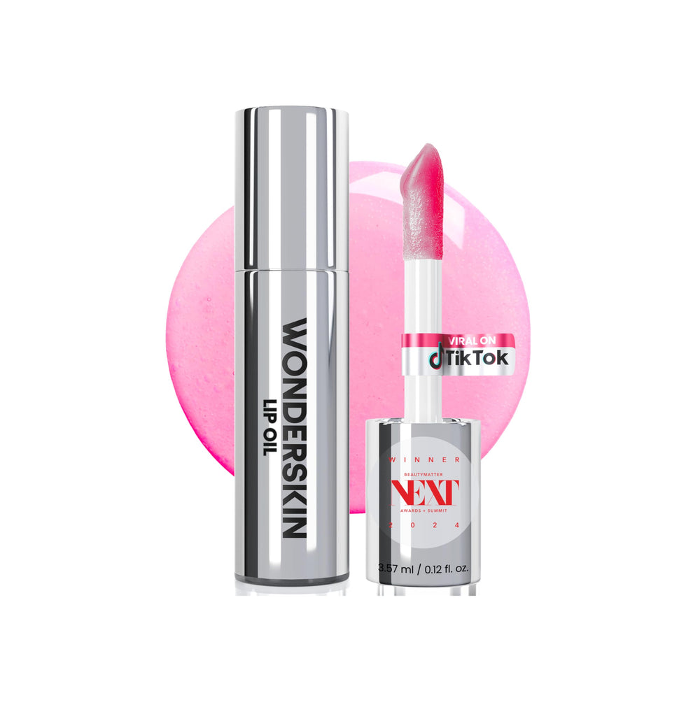 Sérum huile à lèvres Wonderskin: bouteille clair-a-rose, hydratation durable pour les lèvres.