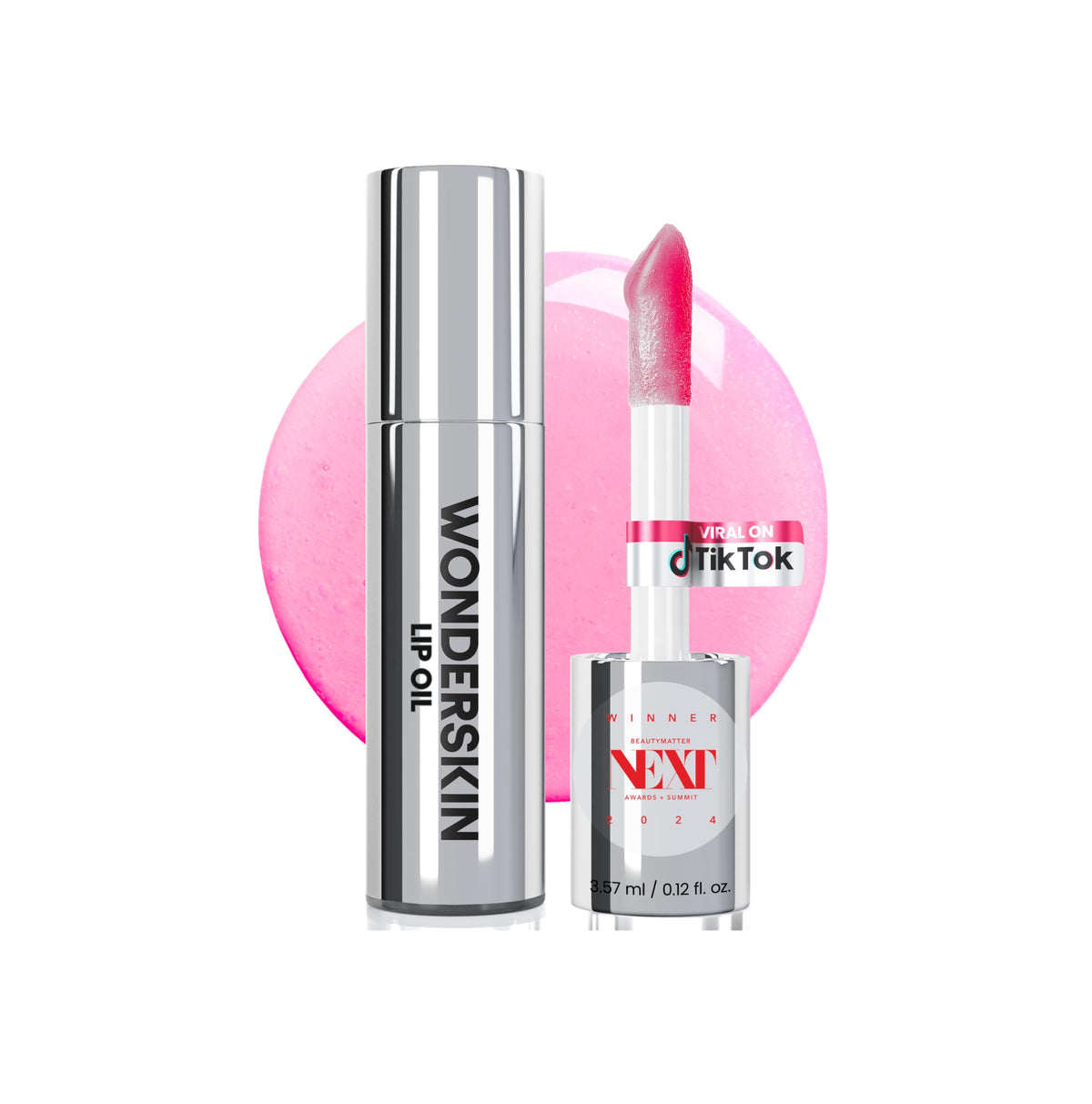 Sérum huile à lèvres Wonderskin: bouteille clair-a-rose, hydratation durable pour les lèvres.