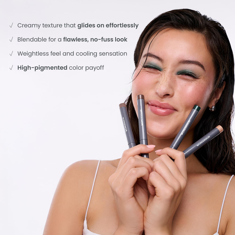 Sombra de ojos Wonderskin IYKYK en humo verde para definición destacada.