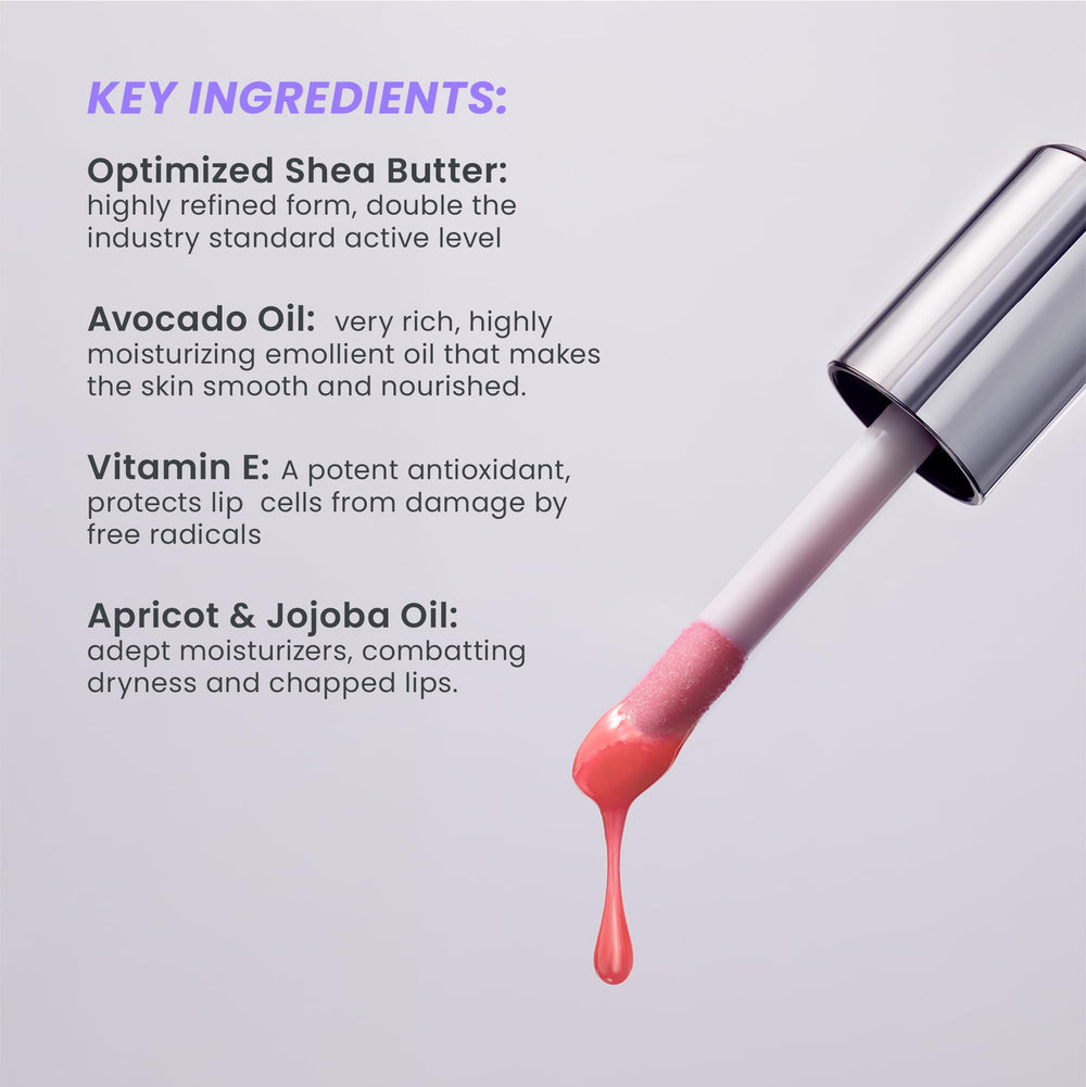 Ingredientes clave de Wonderskin Lip Oil Rehab Serum: manteca de karité, aguacate y jojoba.