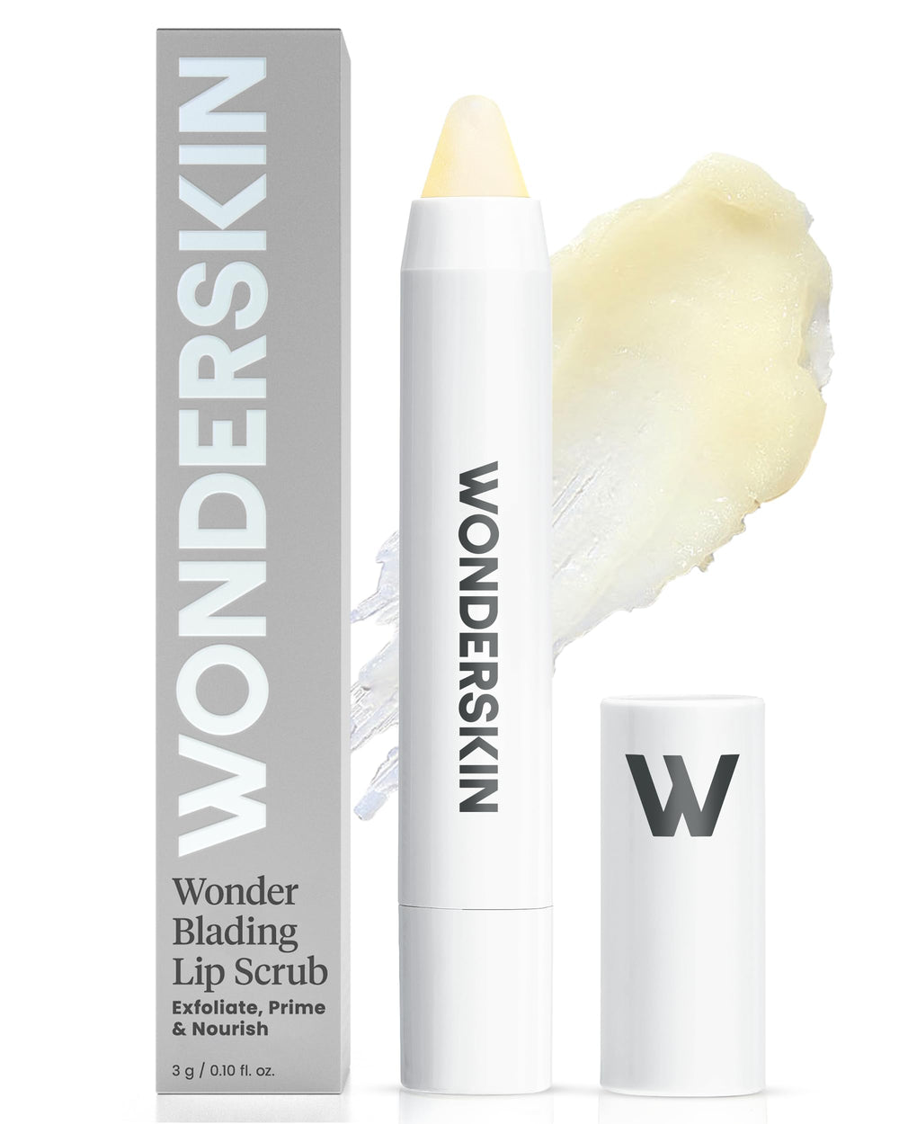 Wonderskin Lip Scrub offre une préparation 3-en-1 pour des lèvres lisses et prêtes.
