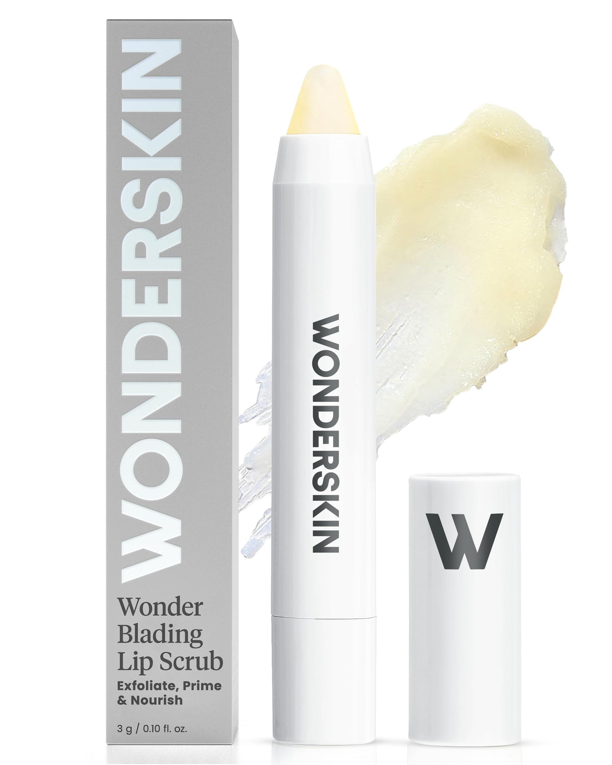 Wonderskin Lip Scrub offre une préparation 3-en-1 pour des lèvres lisses et prêtes.