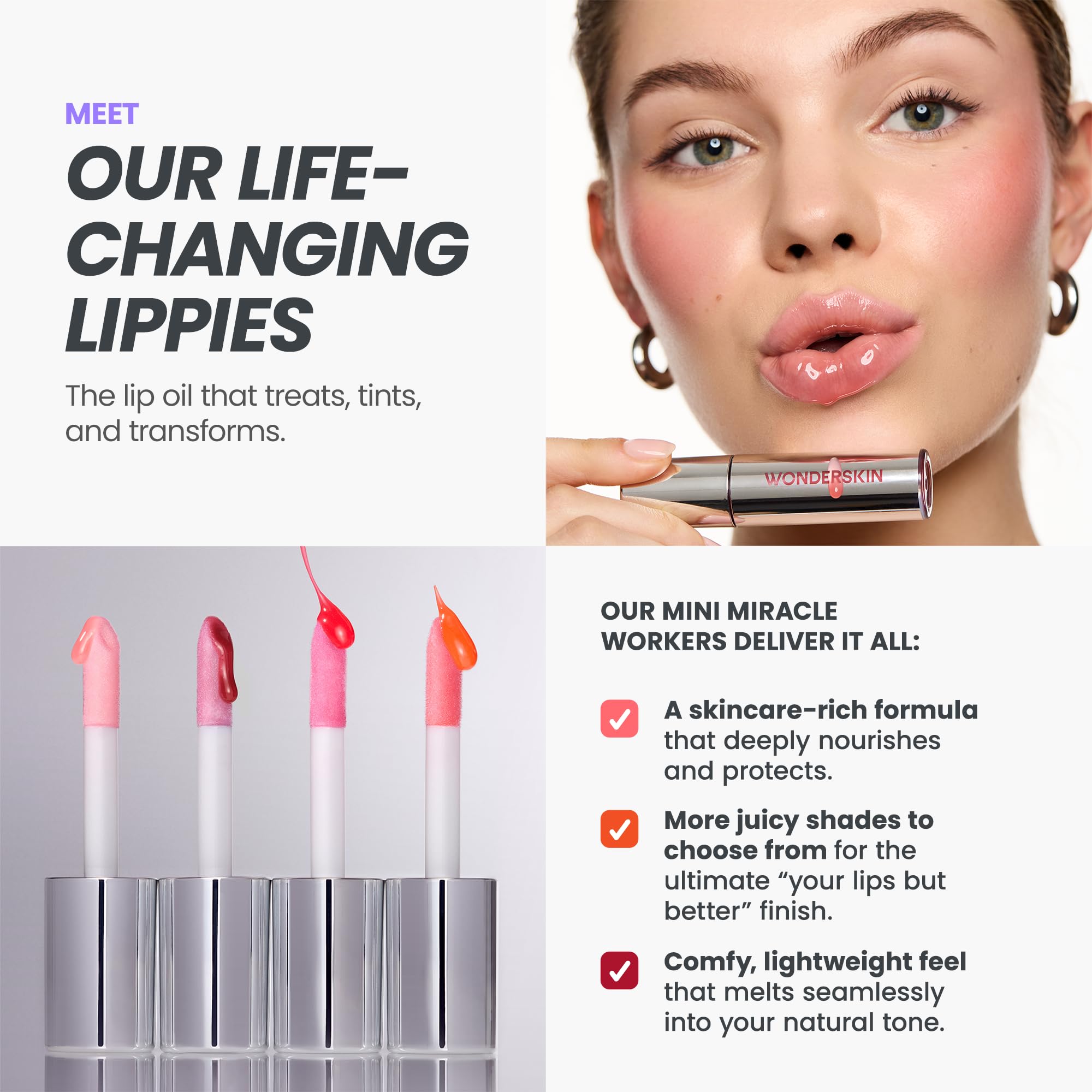 Wonderskin serum labial reháb: aplicador suave para labios nutridos y suaves con color
