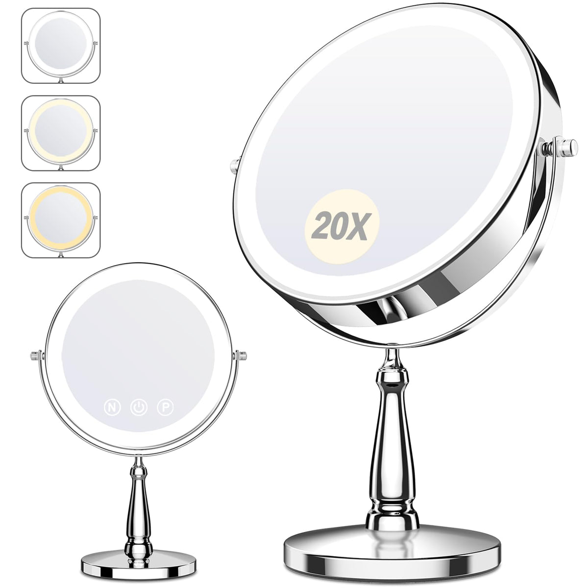 WOOCICA Espejo de maquillaje de 9 pulgadas con luz para uso diario.