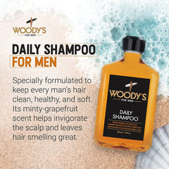 Woody's Champú Diario muestra espuma suave para una limpieza eficaz.