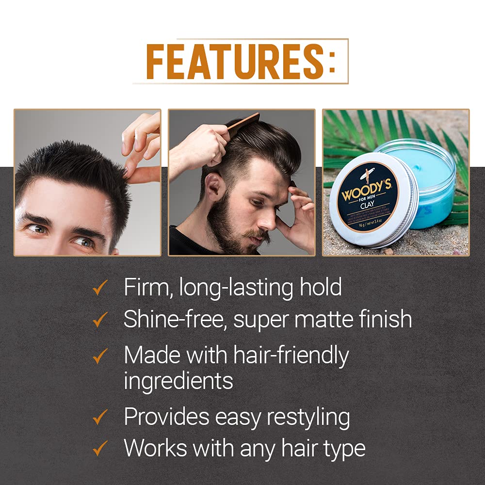 Woodys arcilla para cabello, aplicación fácil y rápida.