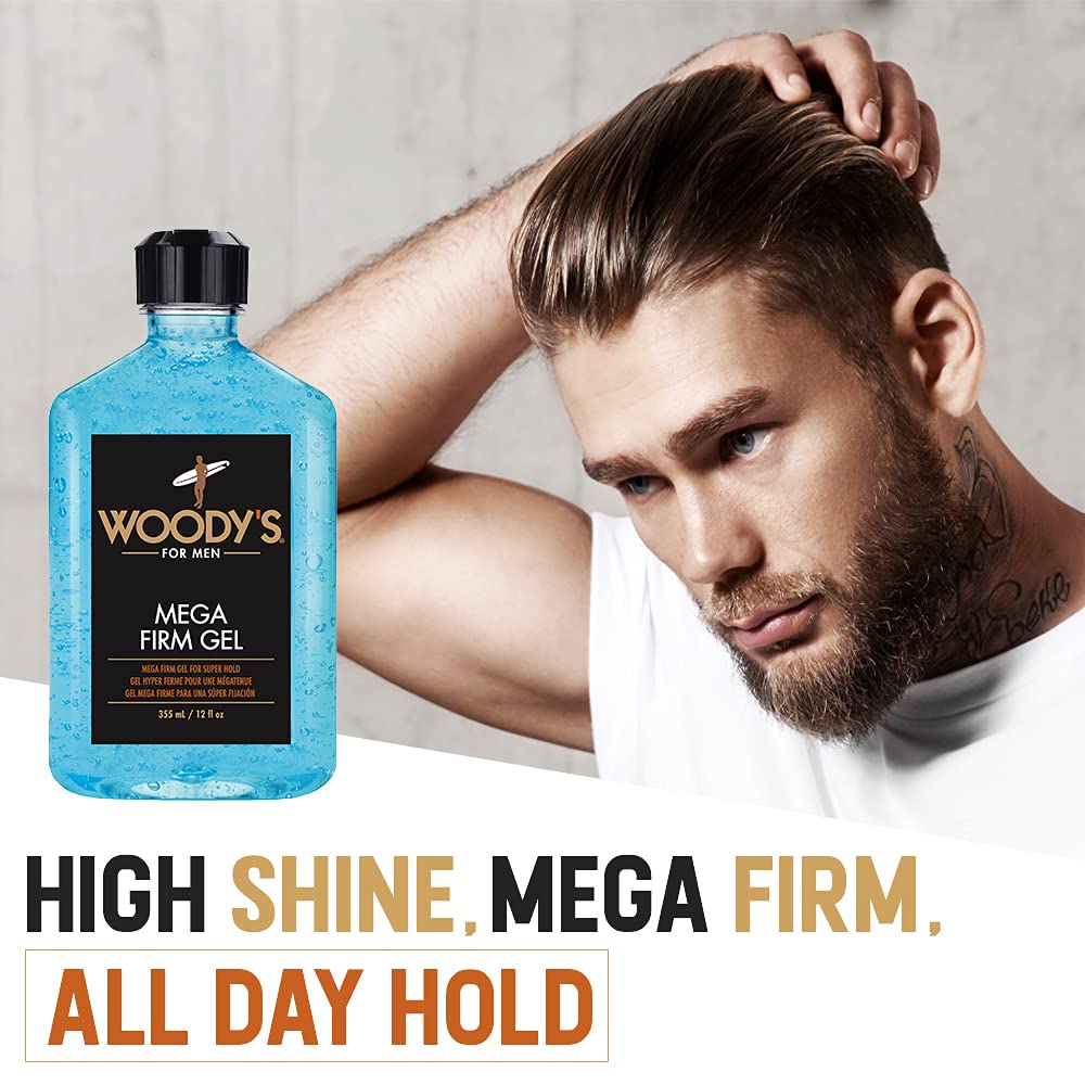 Peinado clásico con Woodys Mega Firm Gel y fijación estable.