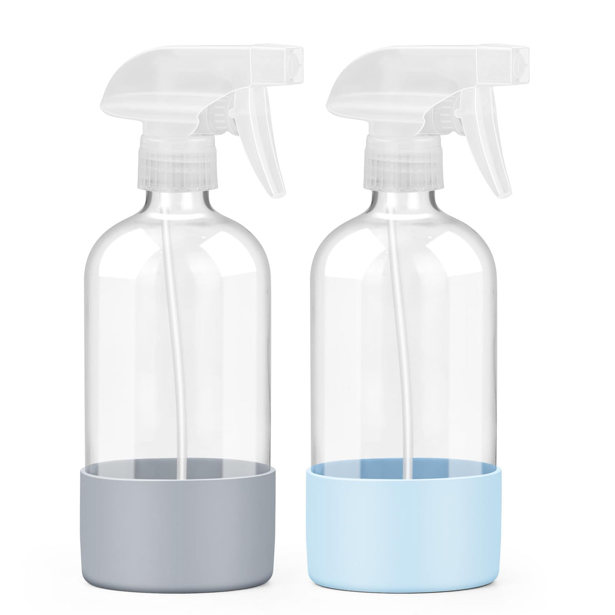 Worldgsb botellas de vidrio rociador 16oz con funda de silicona azul, resistente a caídas.