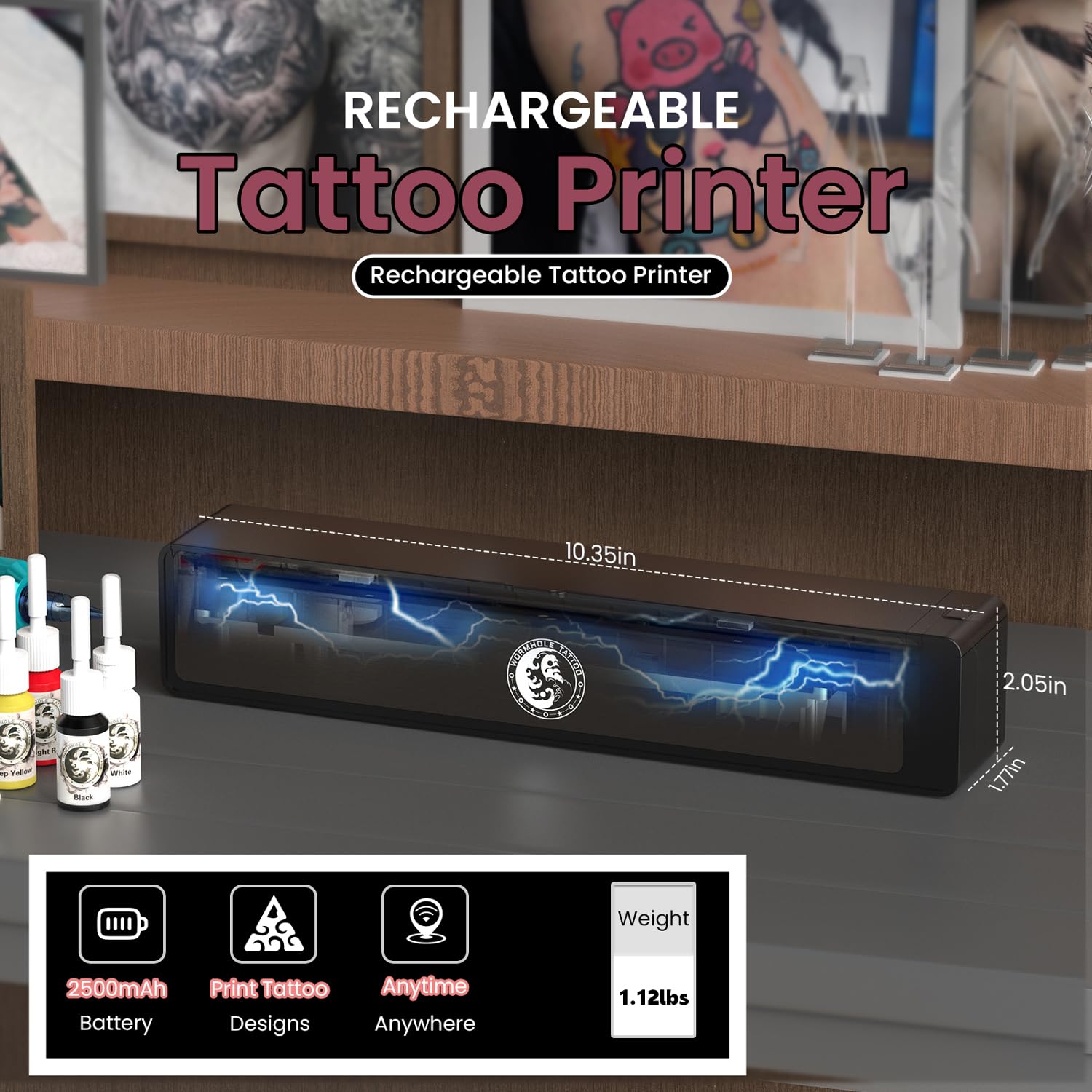 Wormhole Tattoo Stencil Printer es compatible con dispositivos móviles y computadoras para flujo de trabajo.