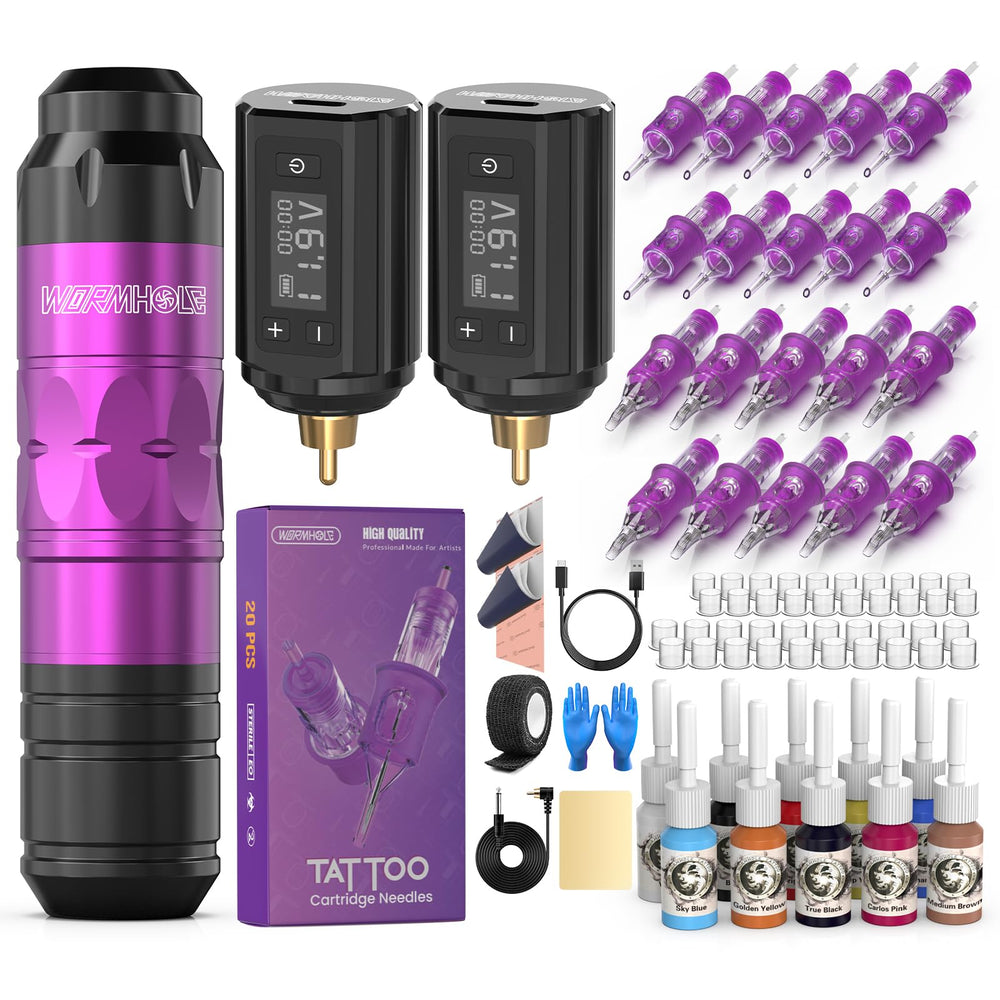Wormhole Tattoo Kit: máquina inalámbrica en primer plano para sesiones sin cables