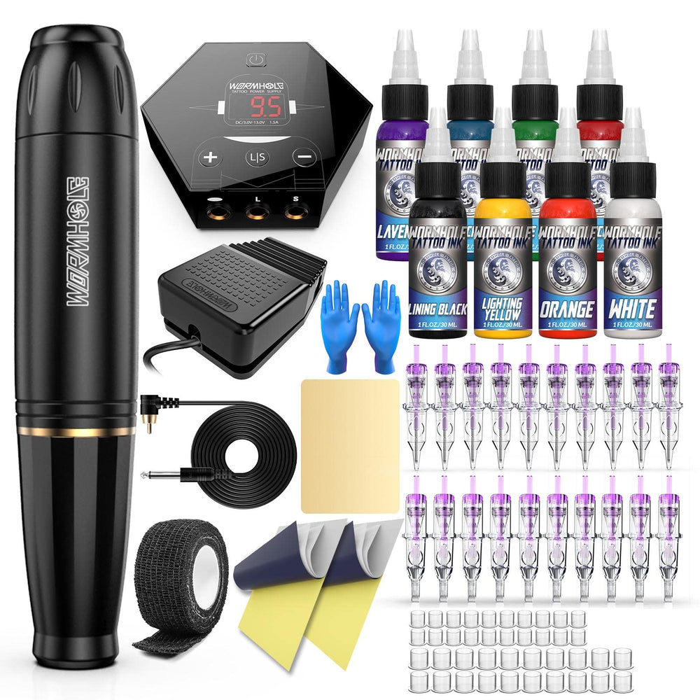Wormhole Tattoo Kit pluma tatuaje rotativa para principiantes con uso suave.