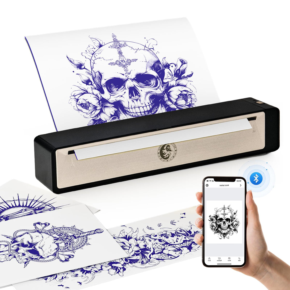 Wormhole Tattoo Stencil Printer portátil con Bluetooth para estudio compacto.