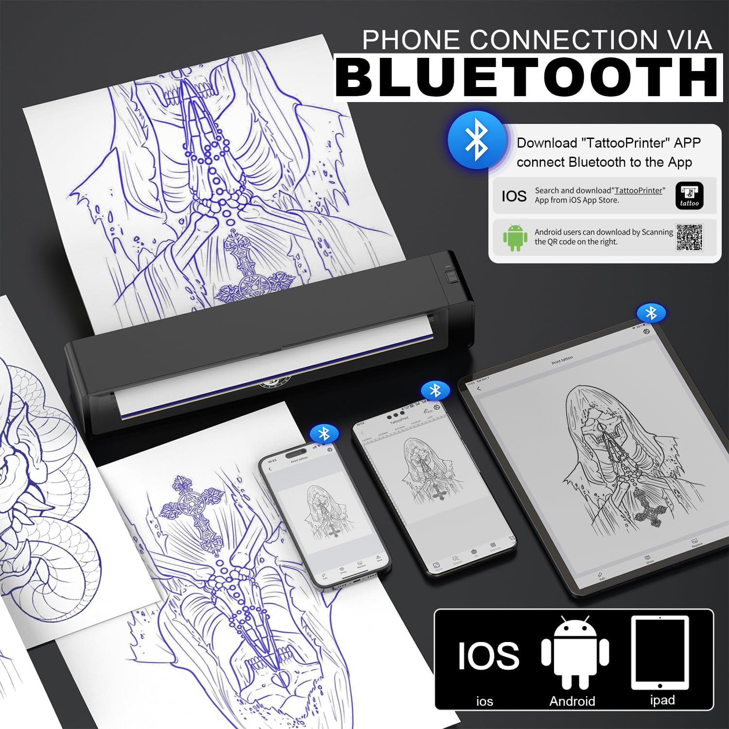Wormhole Tattoo Stencil Printer con conectividad inalámbrica facilita impresiones sin cables.