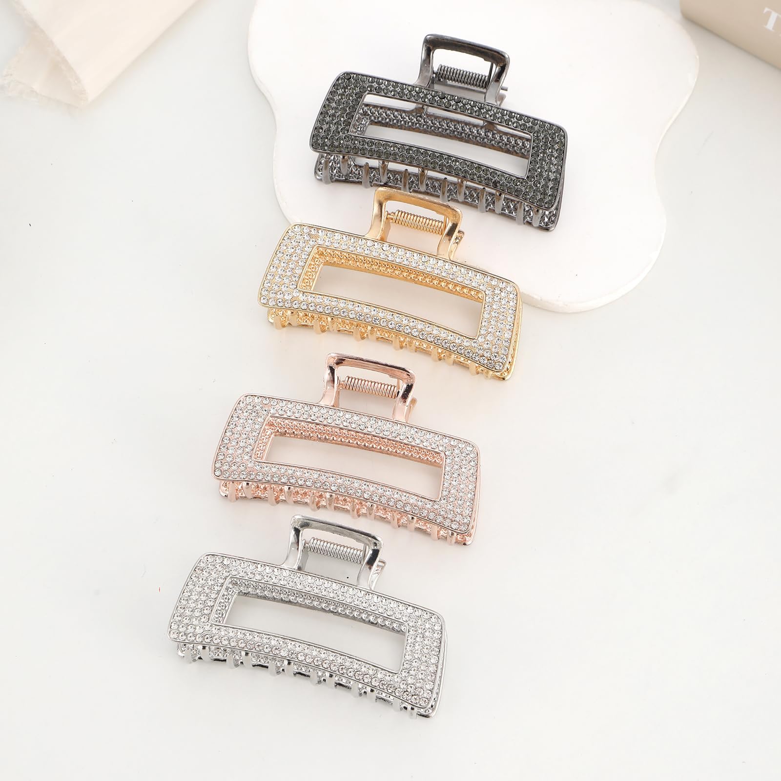Pinzas Wortl con cristales negro, estilo moderno para cabello grueso.