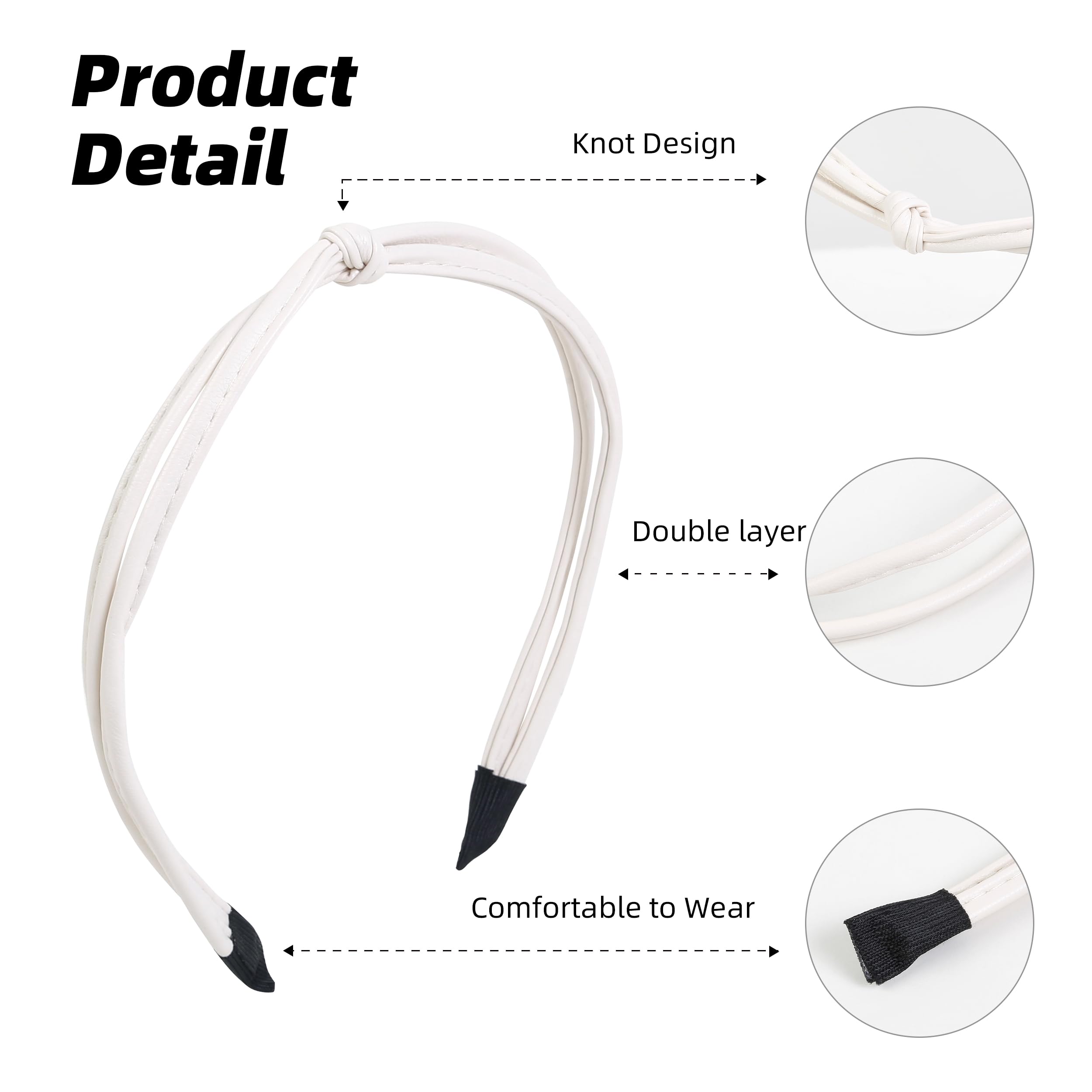 Diadema de cuero delgada WOVOWOVO en blanco, ligera y elegante