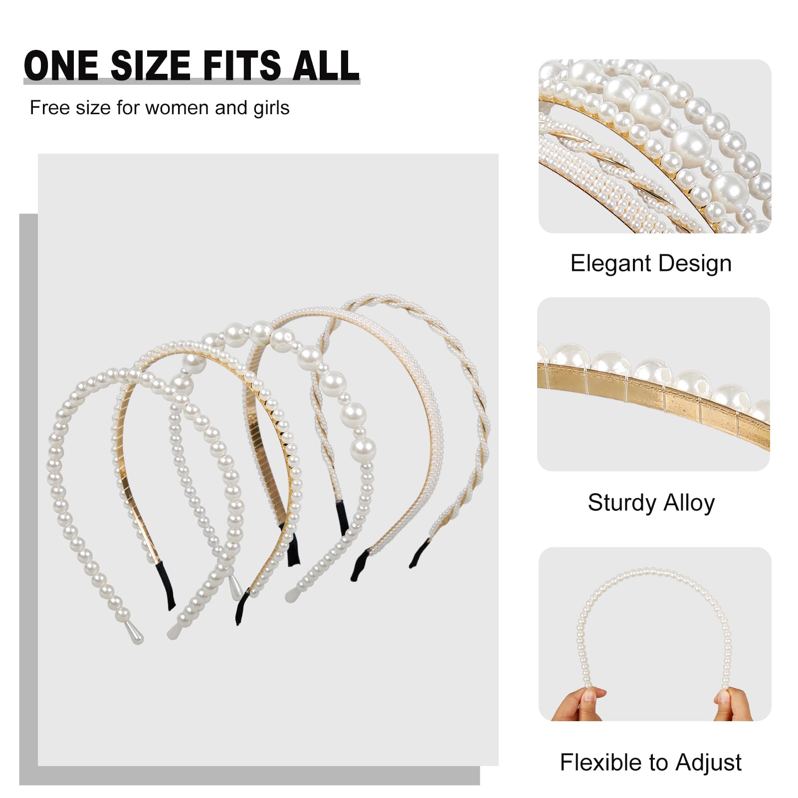 Diadema de perlas de varias capas WOVOWOVO, ofrece versatilidad para distintos estilos.