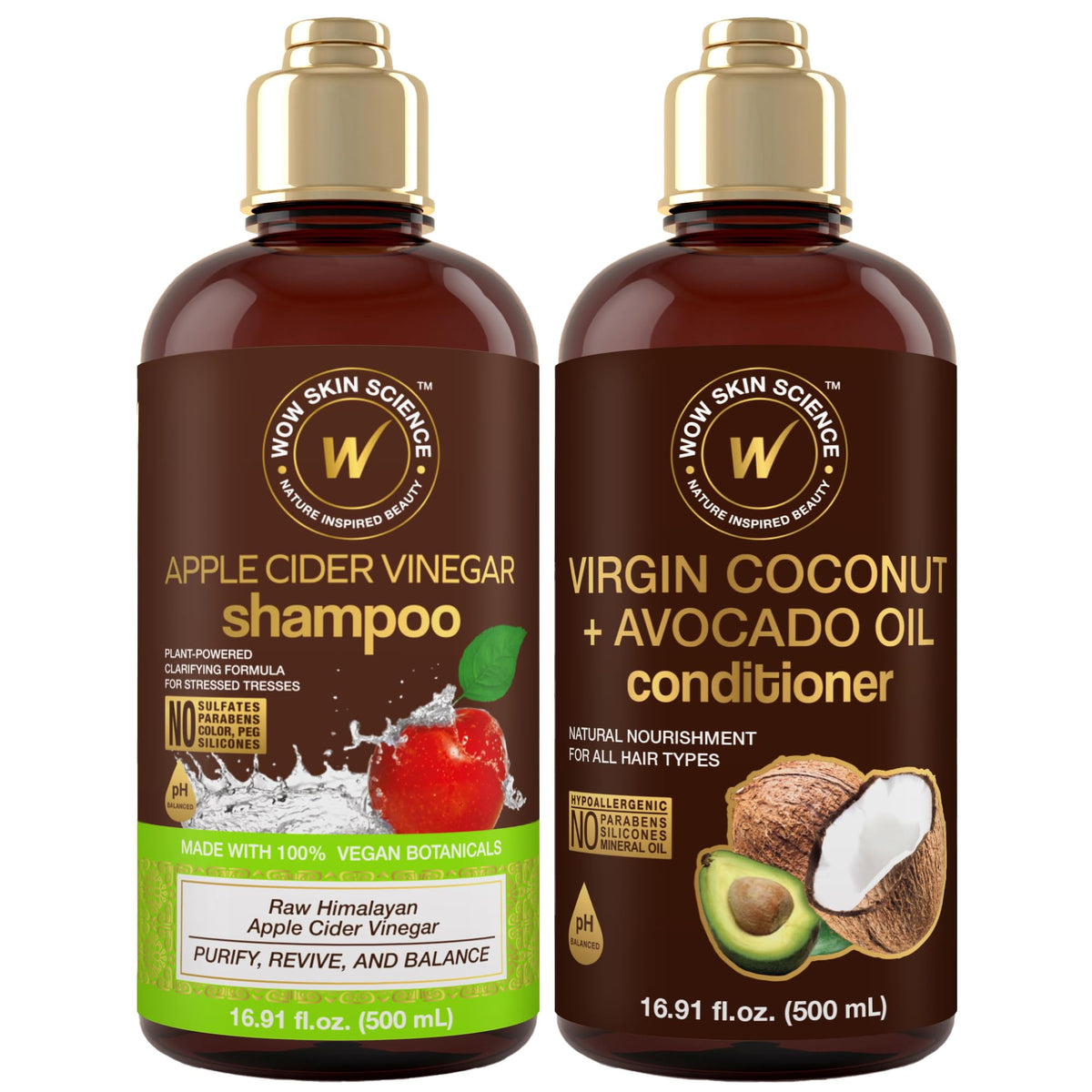 WOW Skin Science champú ACV para cabello brillante y cuero cabelludo limpio.